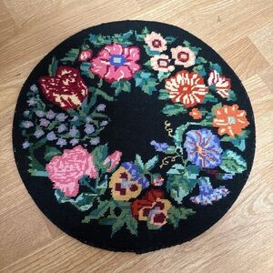 Vintage Handmade Floral Bird Needlepoint Embroidery Wall Hanging